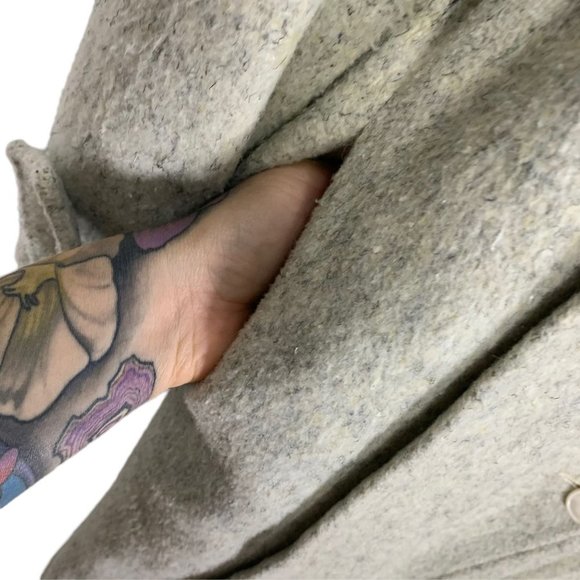 Vintage 90s Grey Cream Unstructured Double Breasted Long Coat Medium - Picture 7 of 10